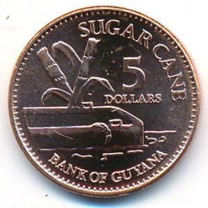 Guyana, 5 dollars, 2012