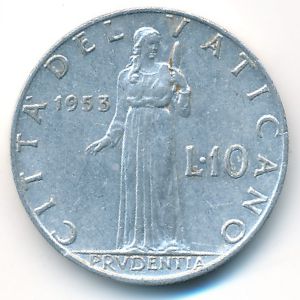 Ватикан, 10 лир (1953 г.)