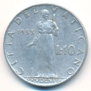 Ватикан, 10 лир (1953 г.)