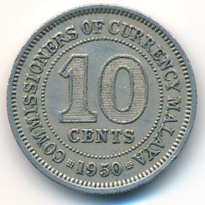 Malaya, 10 cents, 1950