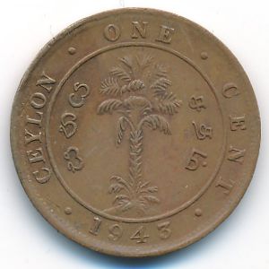 Ceylon, 1 cent, 1943