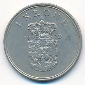 Denmark, 1 krone, 1970