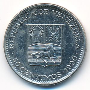 Venezuela, 50 centimos, 1990