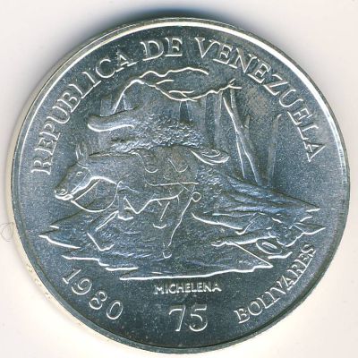 Venezuela, 75 bolivares, 1980