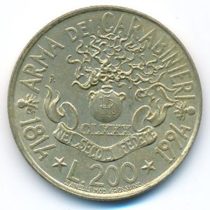 Италия, 200 лир (1994 г.)