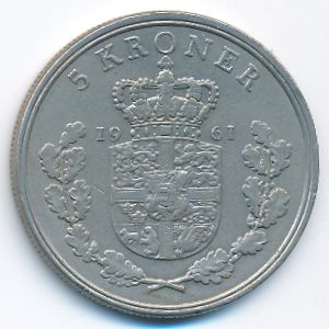 Denmark, 5 kroner, 1961