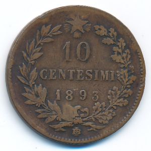 Italy, 10 centesimi, 1893