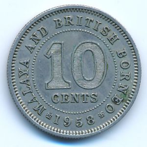 Malaya and British Borneo, 10 cents, 1958