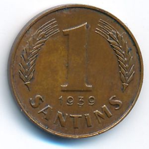 Latvia, 1 santims, 1939
