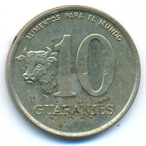 Paraguay, 10 guaranies, 1990