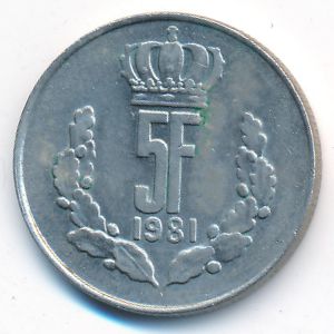 Luxemburg, 5 francs, 1981