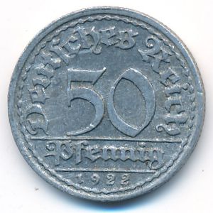 Weimar Republic, 50 pfennig, 1922