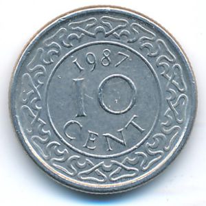 Суринам, 10 центов (1987 г.)