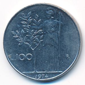 Италия, 100 лир (1974 г.)