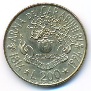 Италия, 200 лир (1994 г.)