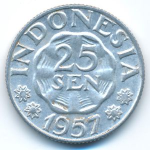 Indonesia, 25 sen, 1957