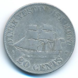 Danish West Indies, 20 cents, 1859