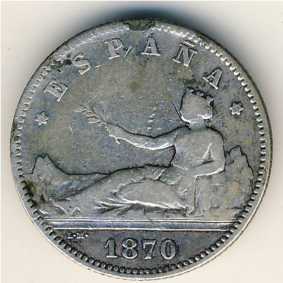 Spain, 1 peseta, 1869–1870