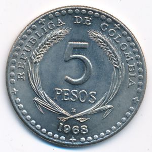 Колумбия, 5 песо (1968 г.)