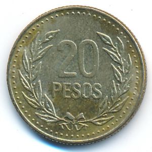 Colombia, 20 pesos, 1992