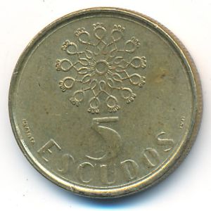 Portugal, 5 escudos, 1991