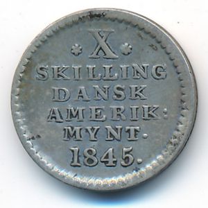 Danish West Indies, 10 skilling, 1845