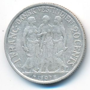 Датская Западная Индия, 1 франк/20 центов (1907 г.)