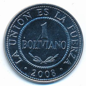 Bolivia, 1 boliviano, 2008