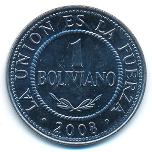Боливия, 1 боливиано (2008 г.)