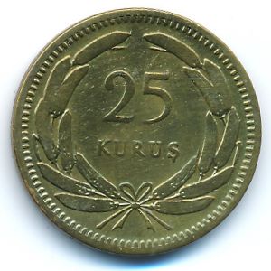 Turkey, 25 kurus, 1956