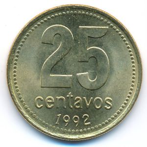 Аргентина, 25 сентаво (1992 г.)