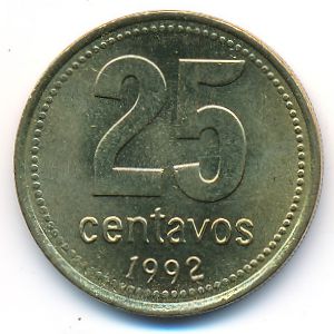 Аргентина, 25 сентаво (1992 г.)