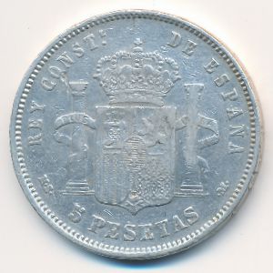 Испания, 5 песет (1884 г.)