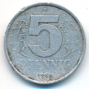 German Democratic Republic, 5 pfennig, 1968