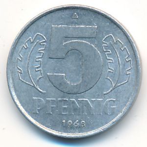 German Democratic Republic, 5 pfennig, 1968