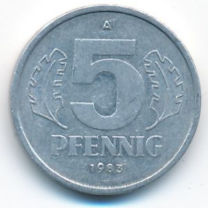 German Democratic Republic, 5 pfennig, 1983