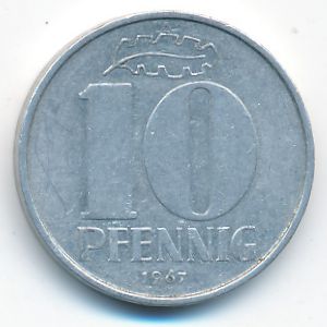 German Democratic Republic, 10 pfennig, 1967