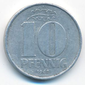 German Democratic Republic, 10 pfennig, 1968