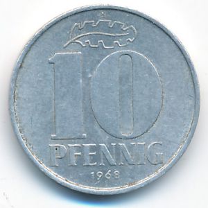 German Democratic Republic, 10 pfennig, 1968