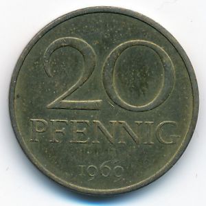 ГДР, 20 пфеннигов (1969 г.)