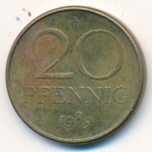 ГДР, 20 пфеннигов (1989 г.)
