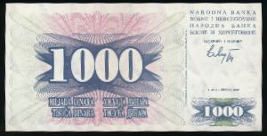Bosnia-Herzegovina, 1000 динаров, 1992
