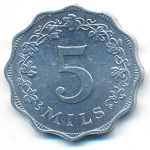 Malta, 5 mils, 1972