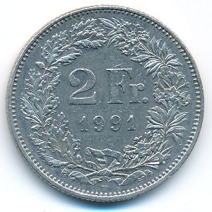 Switzerland, 2 francs, 1991
