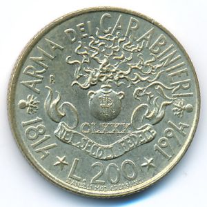 Италия, 200 лир (1994 г.)
