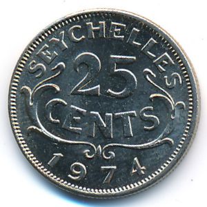 Seychelles, 25 cents, 1974