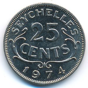 Seychelles, 25 cents, 1974