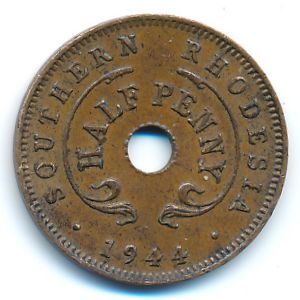 Southern Rhodesia, 1/2 penny, 1944
