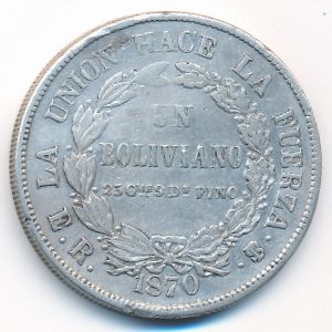 Bolivia, 1 boliviano, 1870–1871