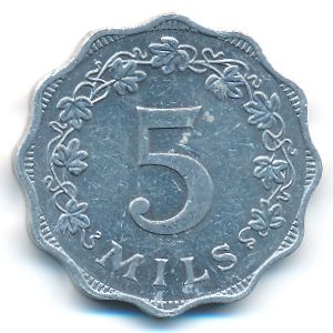 Malta, 5 mils, 1972